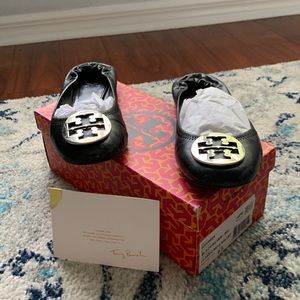 Tory Burch classic Revo ballet Flats black silver size 9 1/2